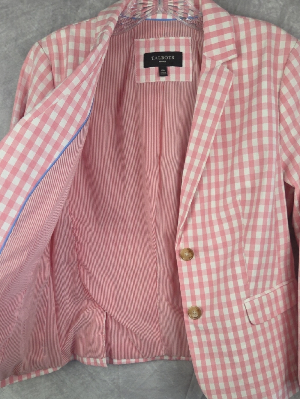 Talbots Petite Pink & White Gingham Blazer Jacket 10P Preppy Coastal - Picture 5 of 10